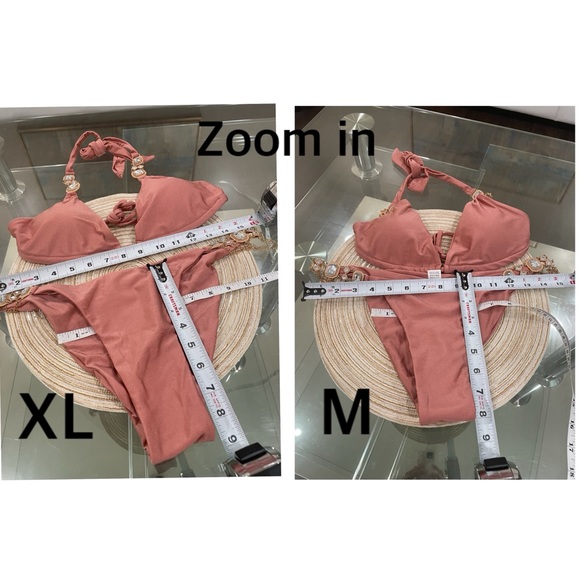 NWT dusty rose rhinestone competition M XL triangle string scrunch jewels bikini - Picture 15 of 16